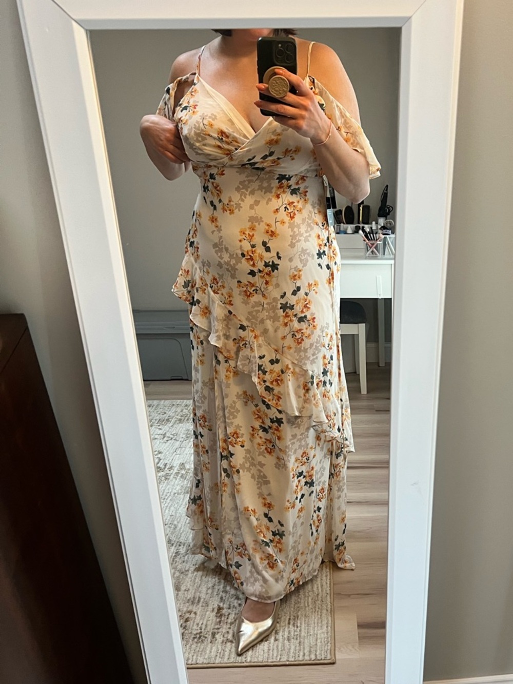 Lulus Cream Floral Chiffon Maxi Dress Wedding Guest Size L NWT - Picture 3 of 9